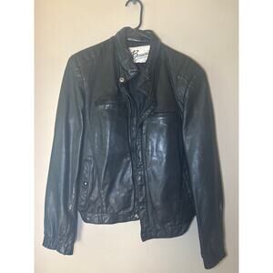 Vtg Berman's Classic Leather Black Motorcycle Jacket Size 40 Hidden Hood KOREA